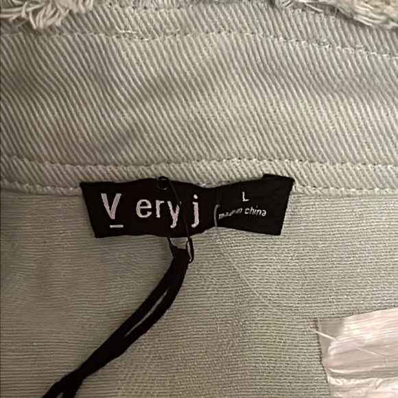 Very J Colorblock Sage Frayed Denim Button Mini Skirt Casual Womens Large - Picture 11 of 15